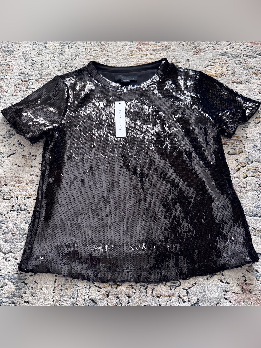 NWT Sanctuary Black Sequin Crew Neck Tee Shirt Blouse XXS